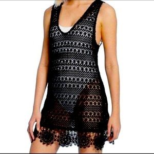 Shade & Shore Black Crochet Tank Swimsuit Cover-Up